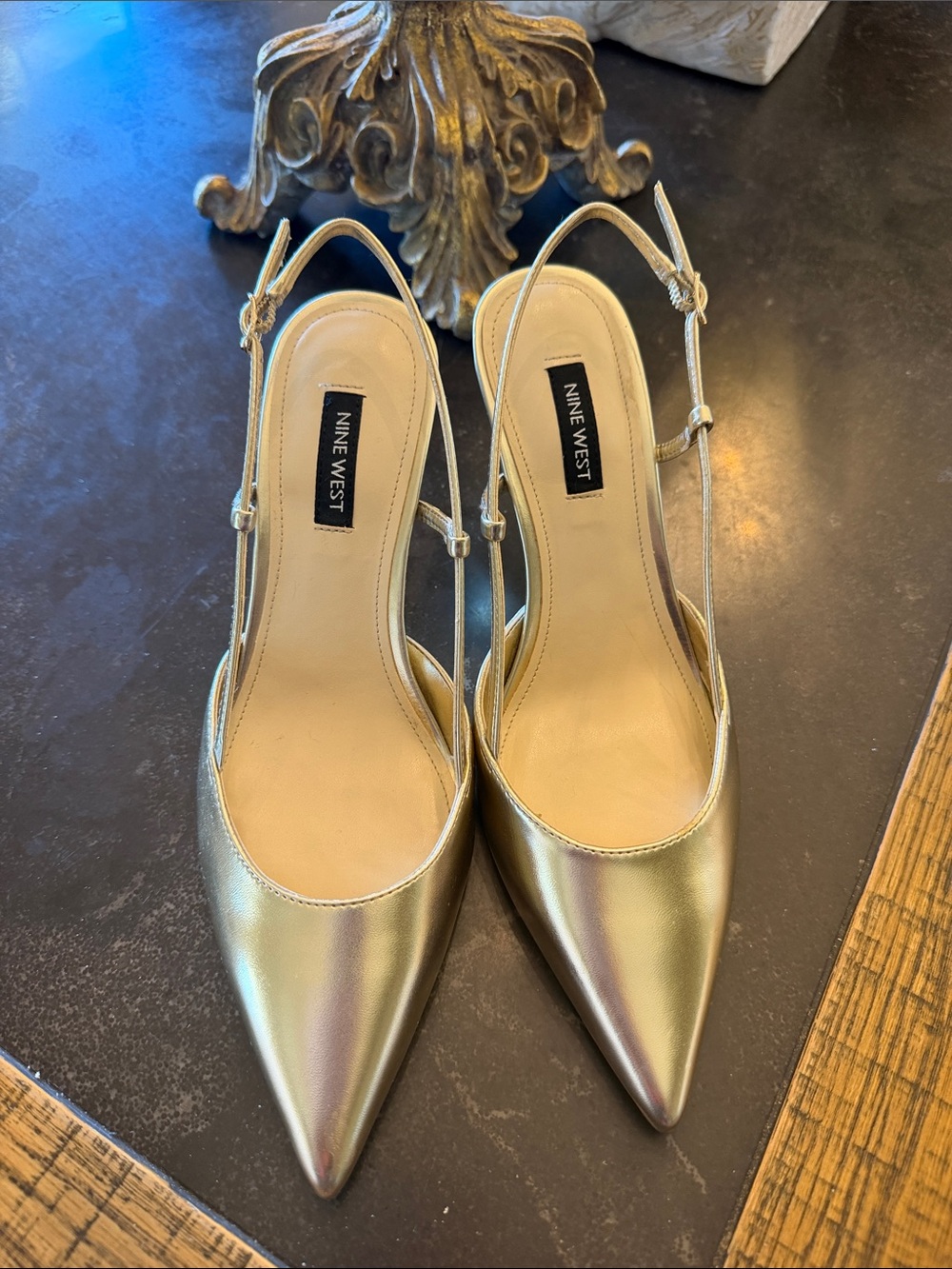 Nine West Metallic Gold Pointed Slingback Pumps
